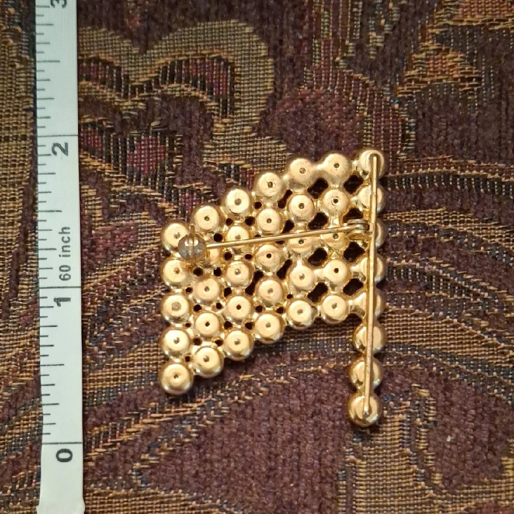 Gold Plated Flag Brooch with Red, Blue, and White Crystals